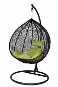 Кресло подвесное маленькое Кокон F-03 (Черный ротанг/Зеленая подушка)