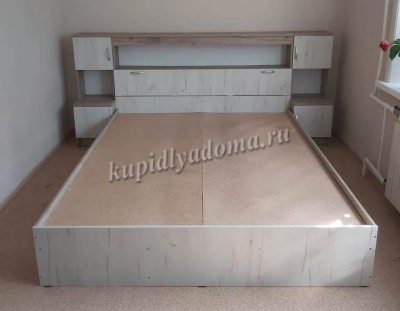 Кровать Бася/Басса КР 552 с прикроватными блоками (б/м) (Дуб крафт белый/Дуб крафт серый)